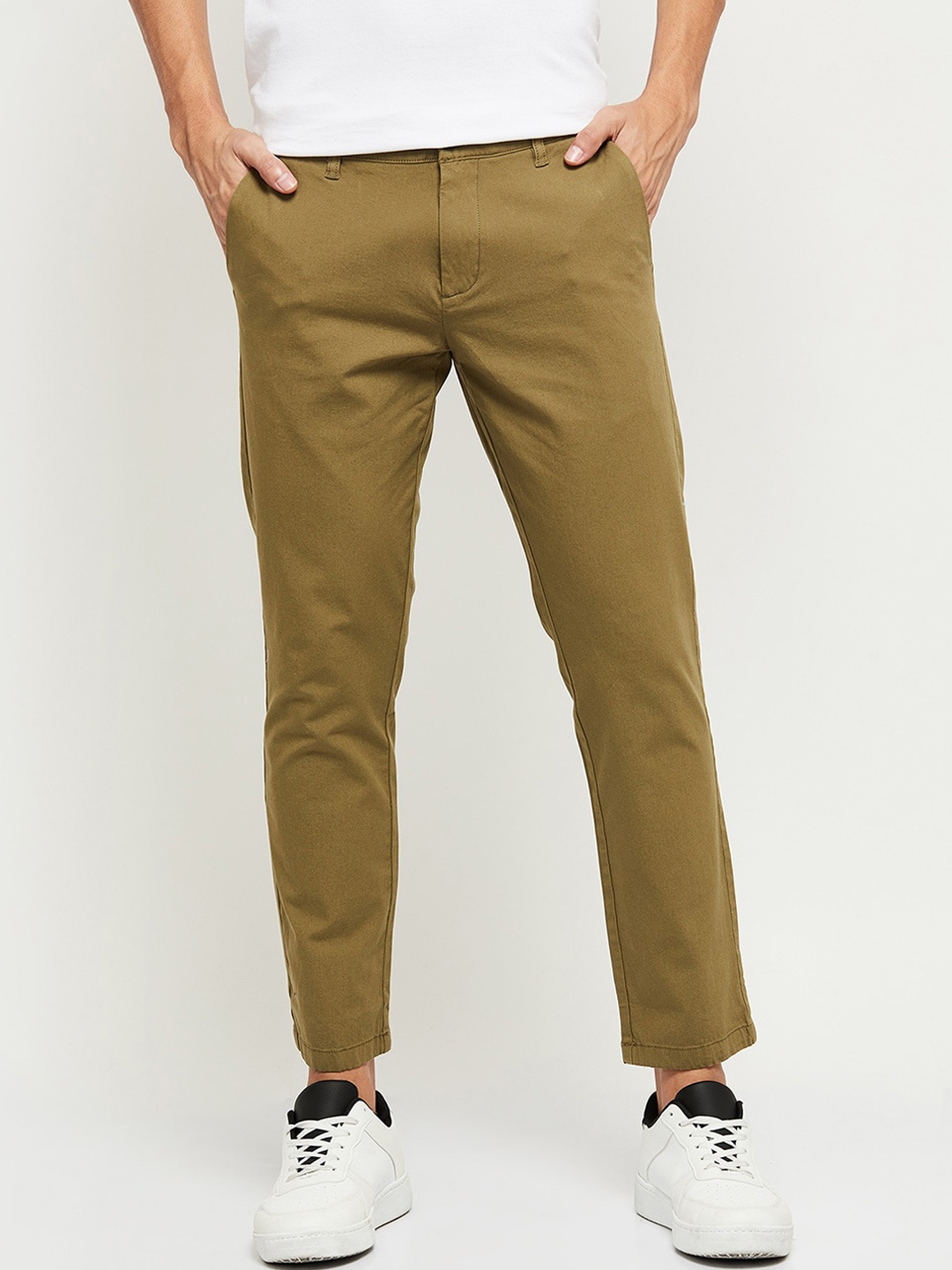 

max Men Olive Green Mid Rise Chinos Trousers