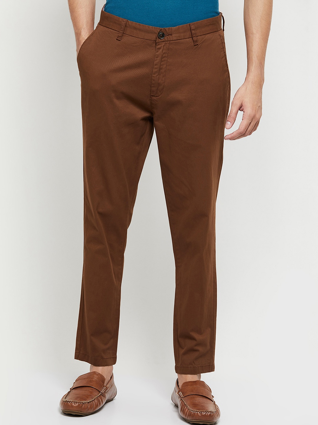 

max Men Brown Textured Trousers