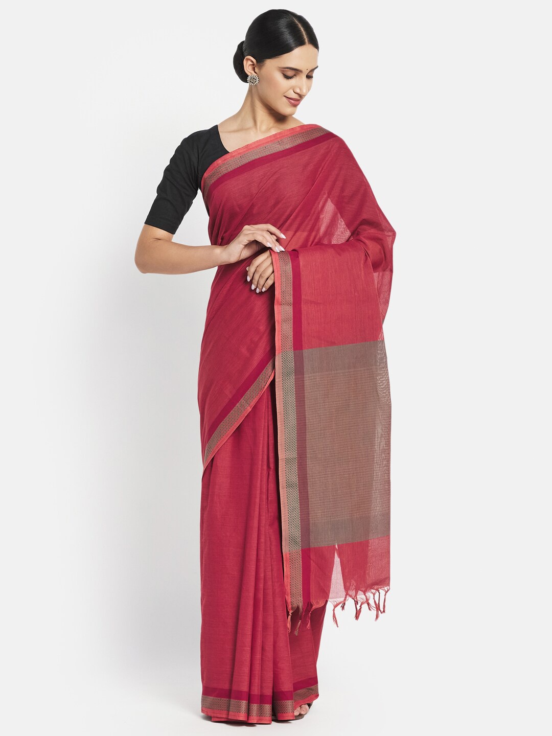 

Fabindia Pink Woven Design Zari Pure Cotton Saree