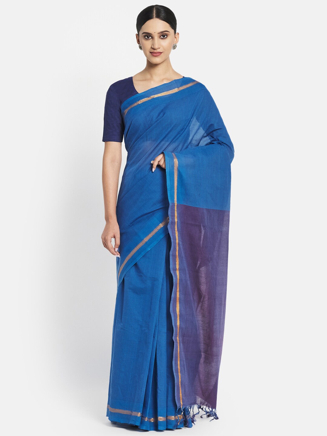 

Fabindia Blue & Purple Pure Cotton Saree