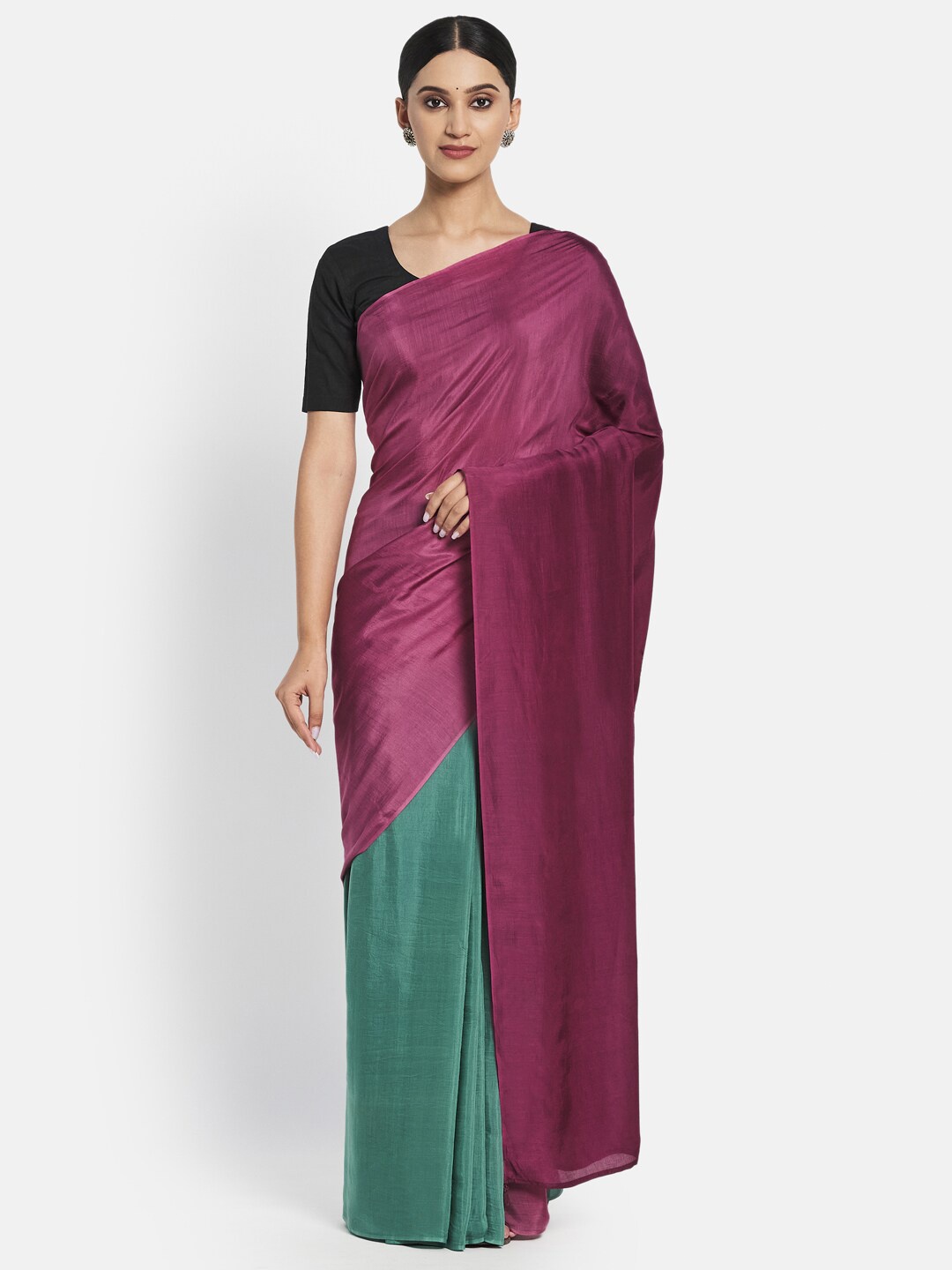 

Fabindia Women Green & Mauve Saree