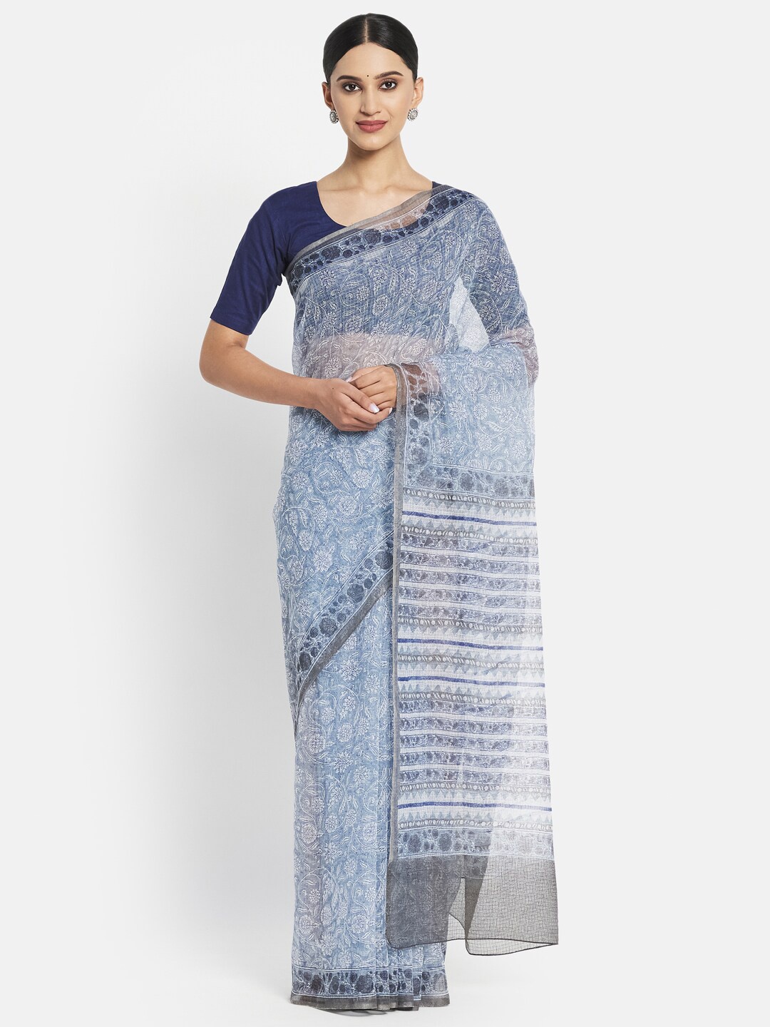 

Fabindia Blue & White Floral Saree