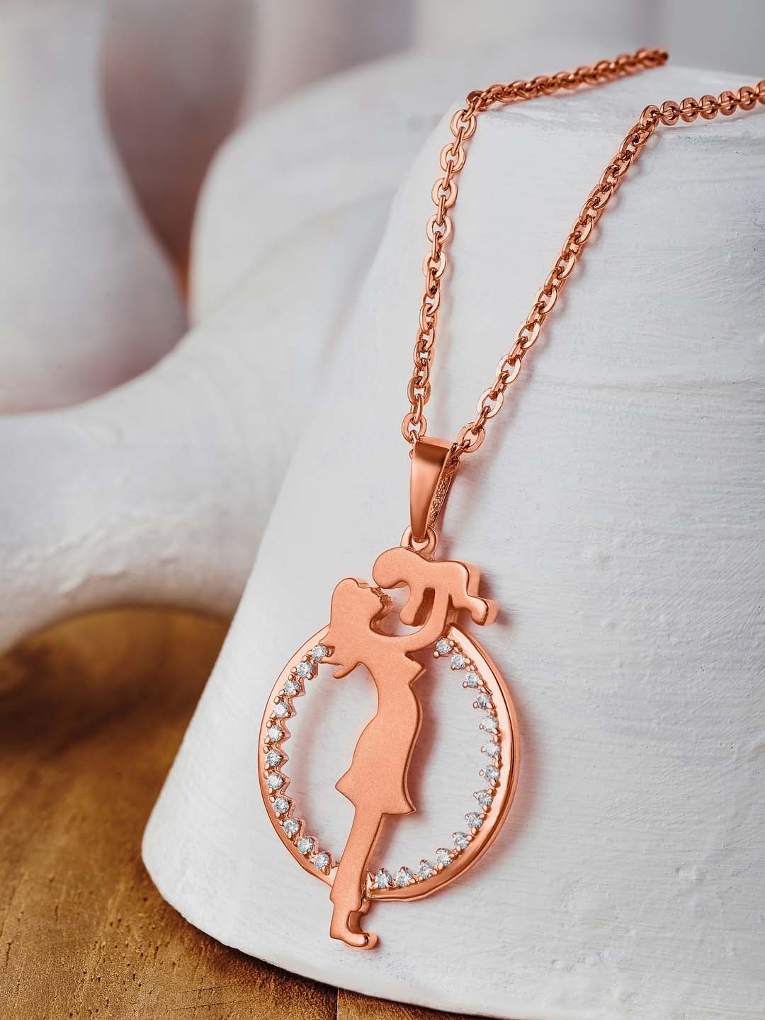 

SILBERRY Women Rose Gold-Plated CZ-Studded Maternal Love Pendant With Chain