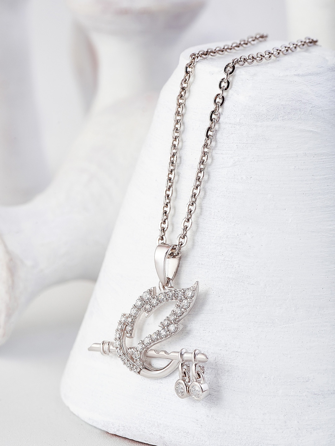 

SILBERRY Rhodium-Plated & Silver-Toned CZ-Studded Deity Spirit Pendant With Chain