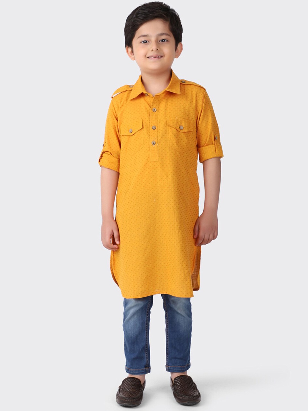 

Fabindia Boys Yellow Pathani Kurta