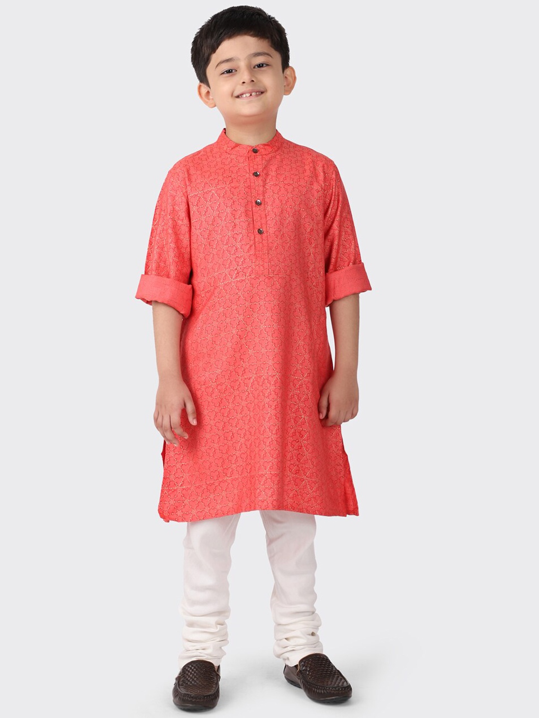 

Fabindia Boys Pink Geometric Kurta
