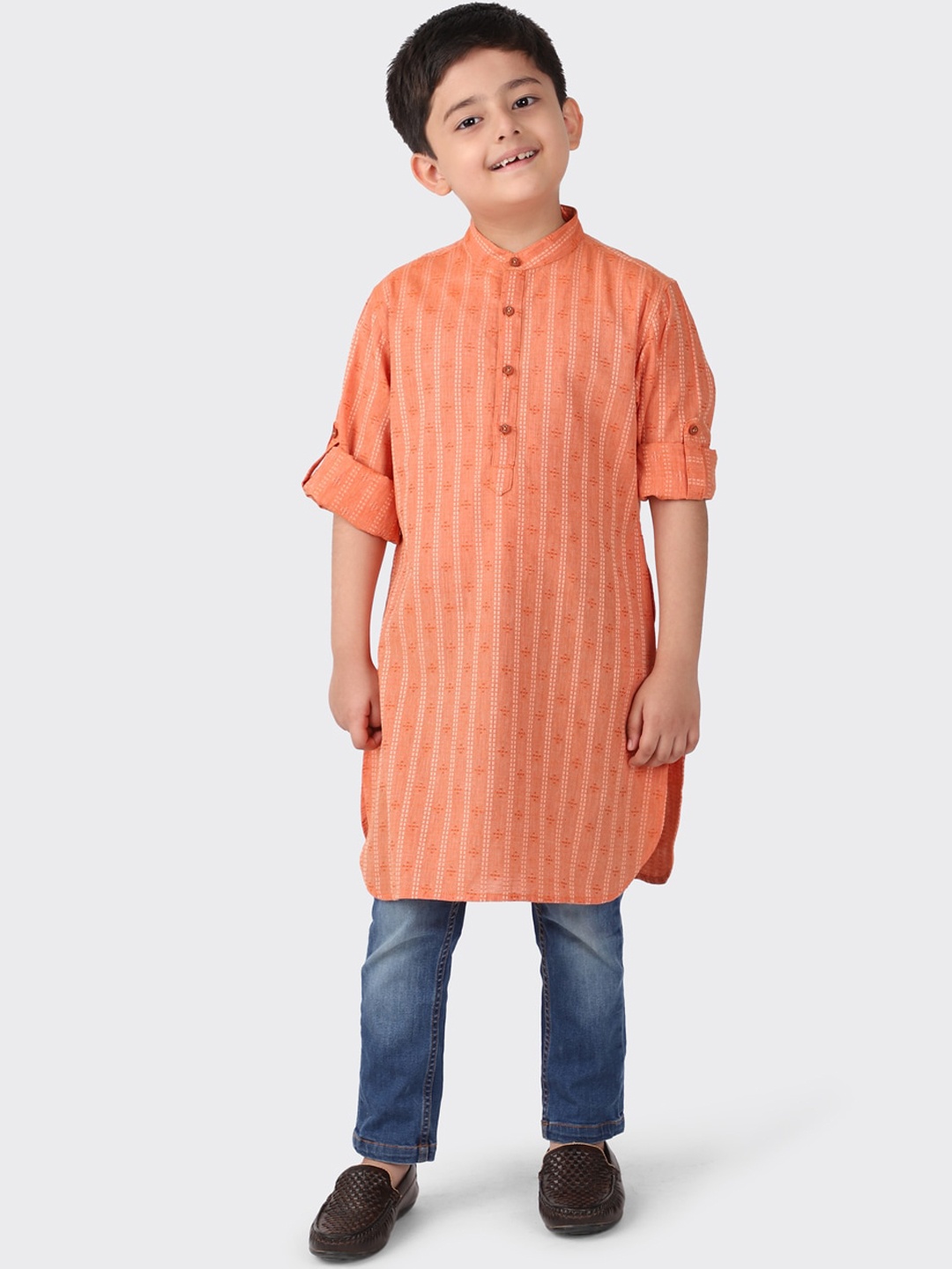 

Fabindia Boys Orange Striped Pathani Kurta