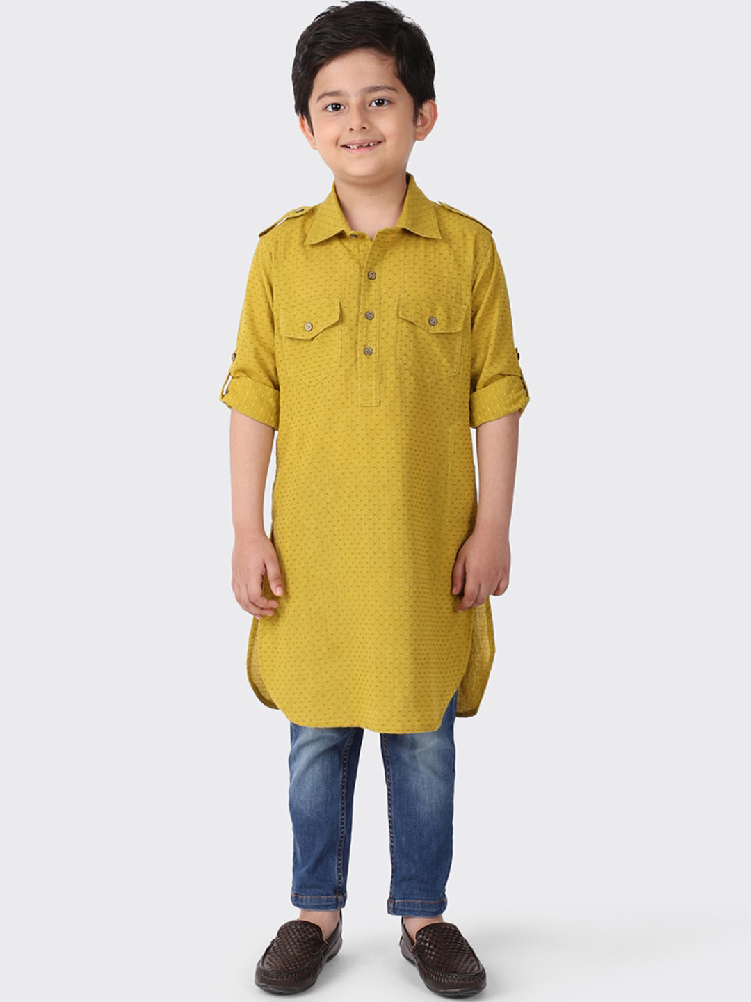 

Fabindia Boys Solids Green Pathani Kurta