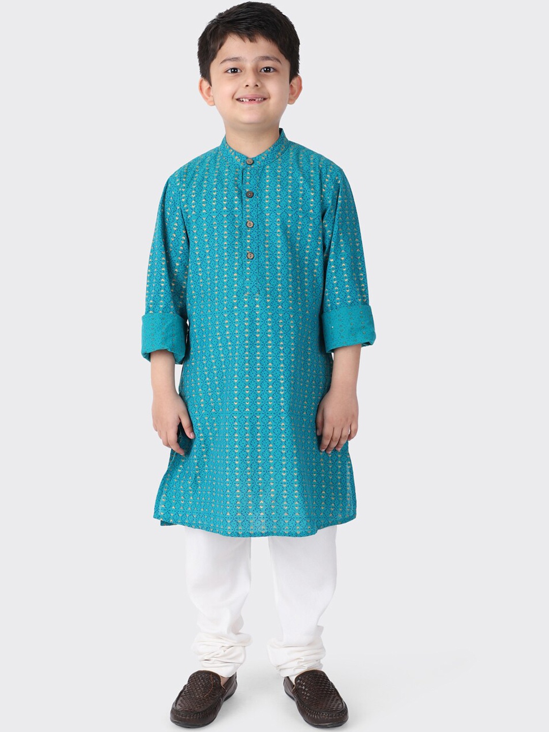 

Fabindia Boys Teal Printed Long Kurta