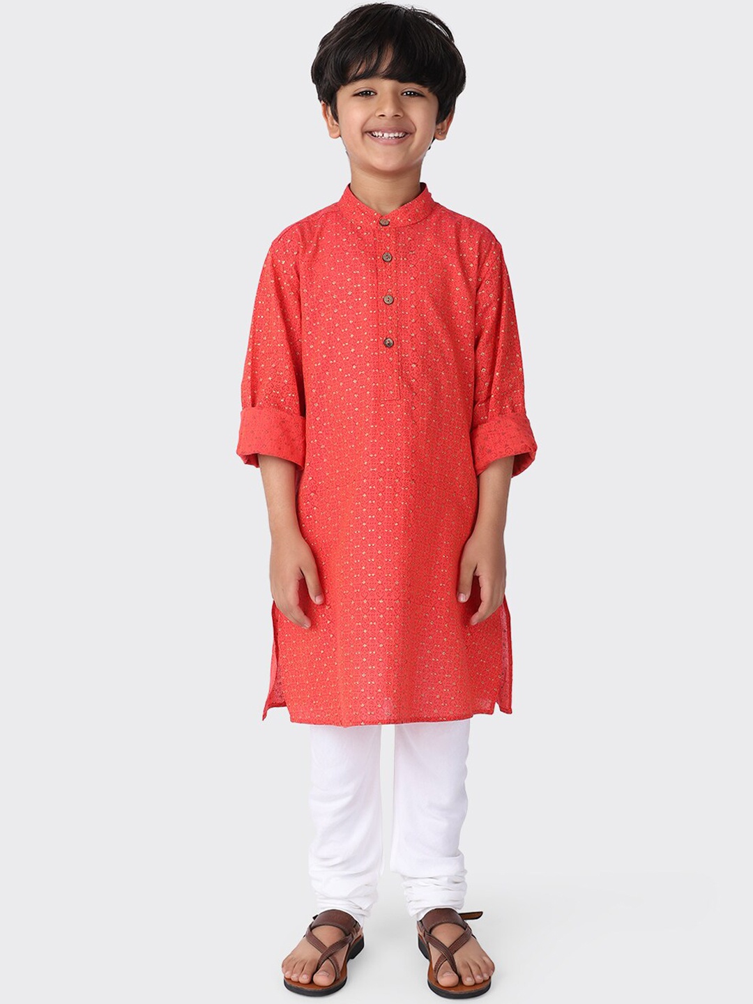 

Fabindia Boys Orange Thread Work Kurta