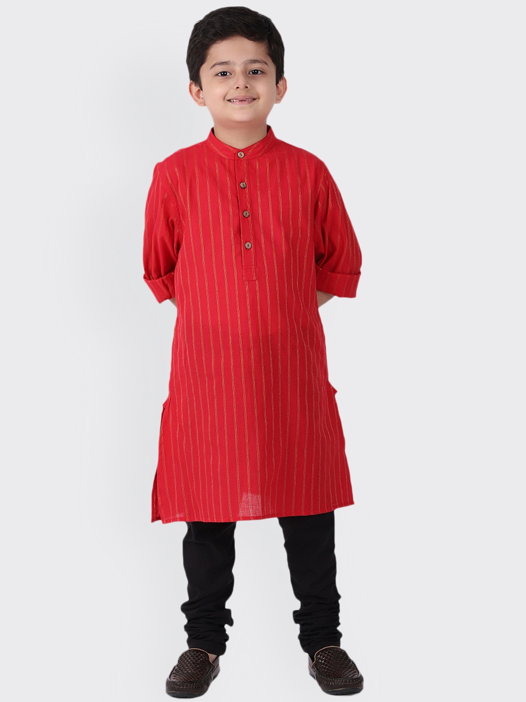 

Fabindia Boys Red Striped Thread Work Kurta