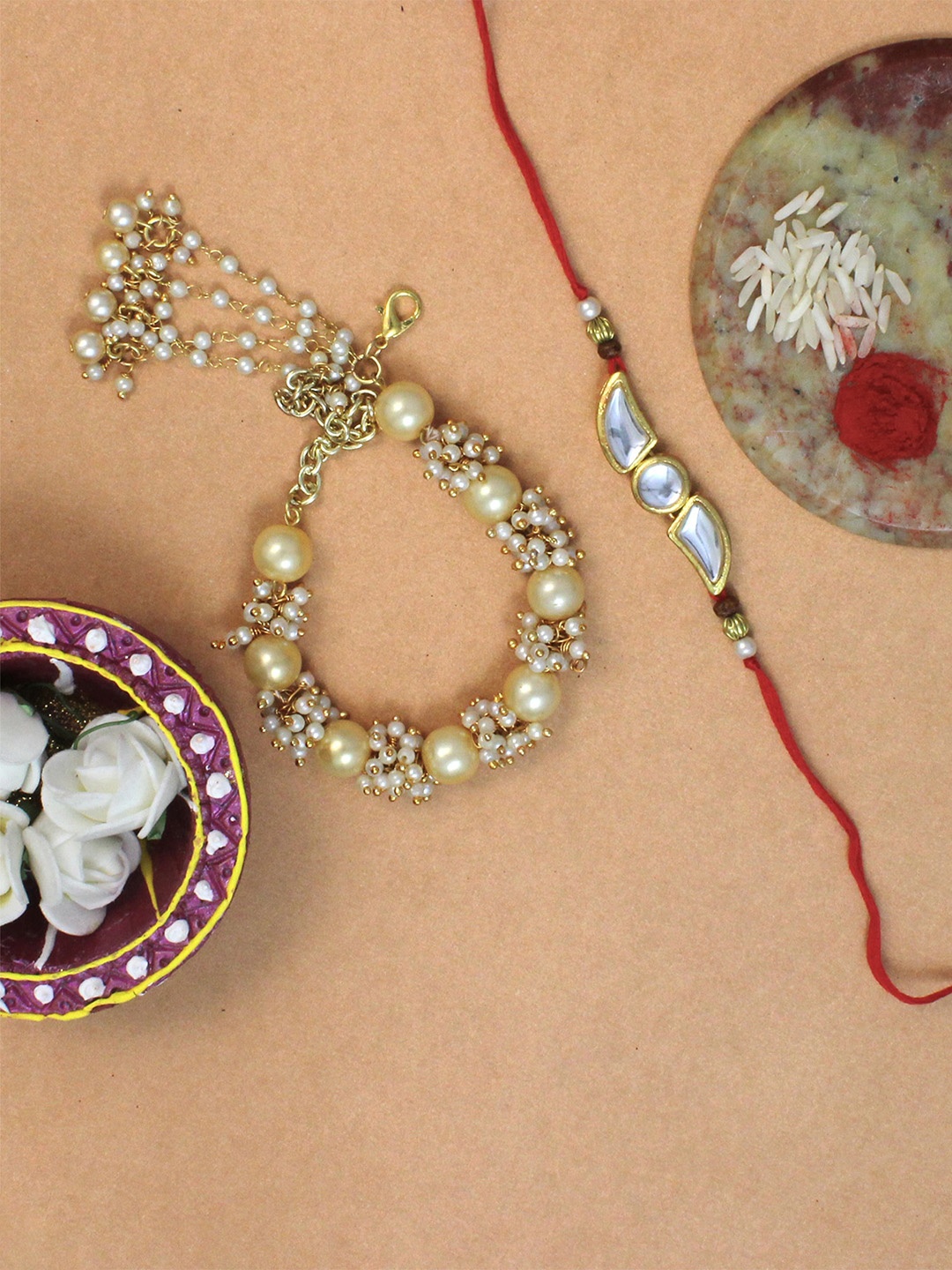 

KARATCART Men Set of 2 Gold Plated Handmade Kundan Bhiya Bhabhi Rakhi