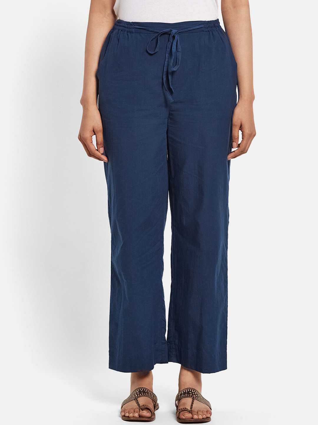 

Fabindia Women Blue Cotton Drawstring Casual Trousers