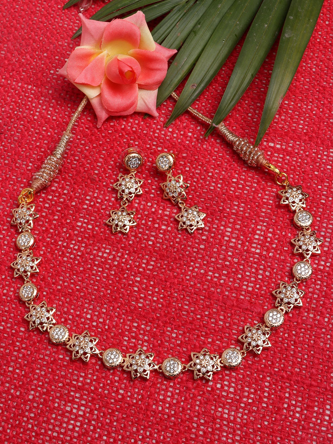 

JEWELS GEHNA Gold-Plated White AD-Studded Jewellery Set