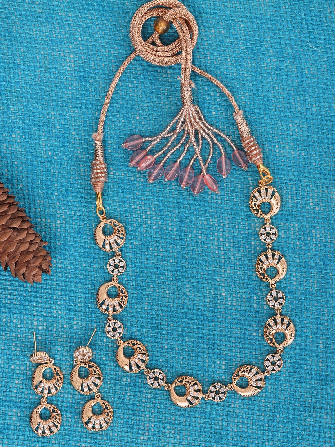 

JEWELS GEHNA Gold-Plated White AD Studded Jewellery Set