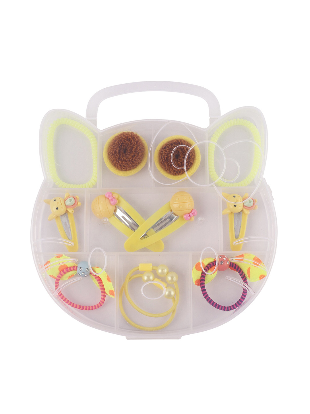 

FOLIYAJ Girls 14 Pcs Yellow Fur Hair Hair Accessories with Cat Shape Storage Box