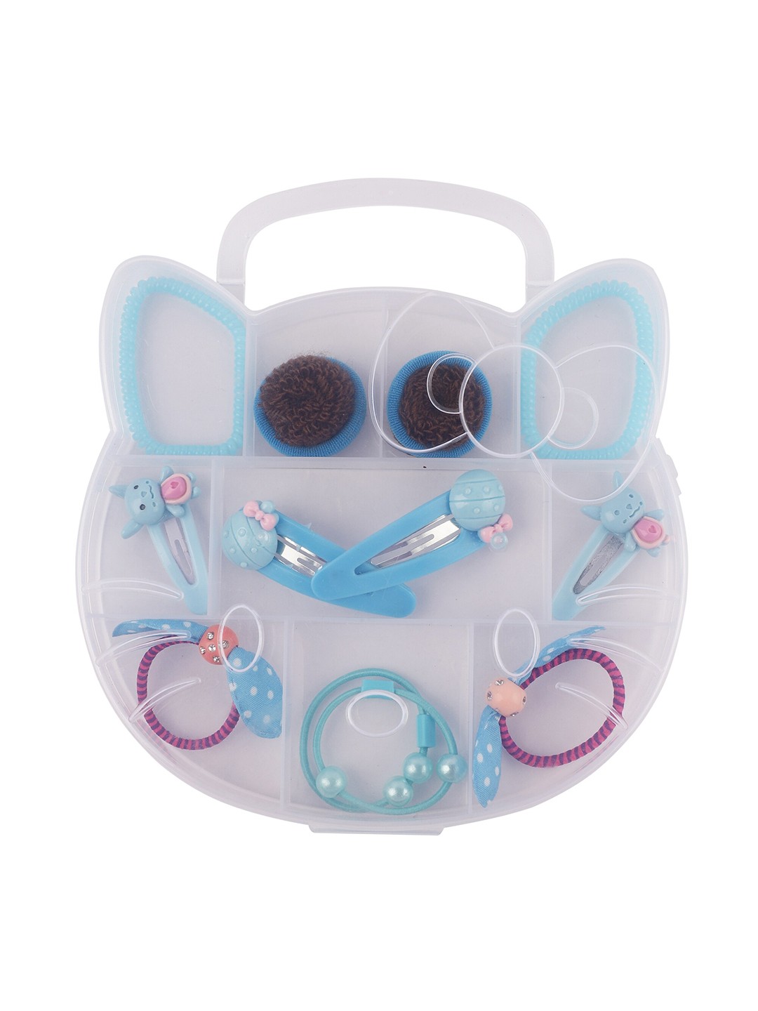 

FOLIYAJ Girls Set Of 14 Blue Hair Accessory with Cat Shape Storage Box