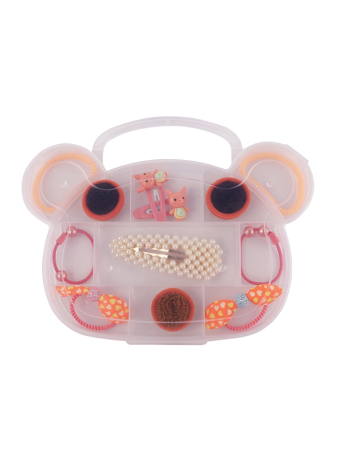 

FOLIYAJ Girls Orange 15 Pcs Fur Hair Accessory with Bear Shape Storage Box