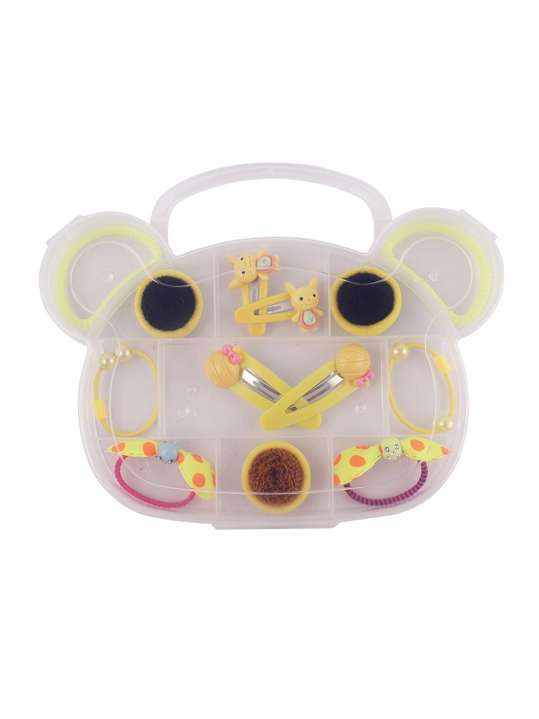 

FOLIYAJ Girls 16 Pcs Yellow Fur Hair Accessory with Bear Shape Storage Box