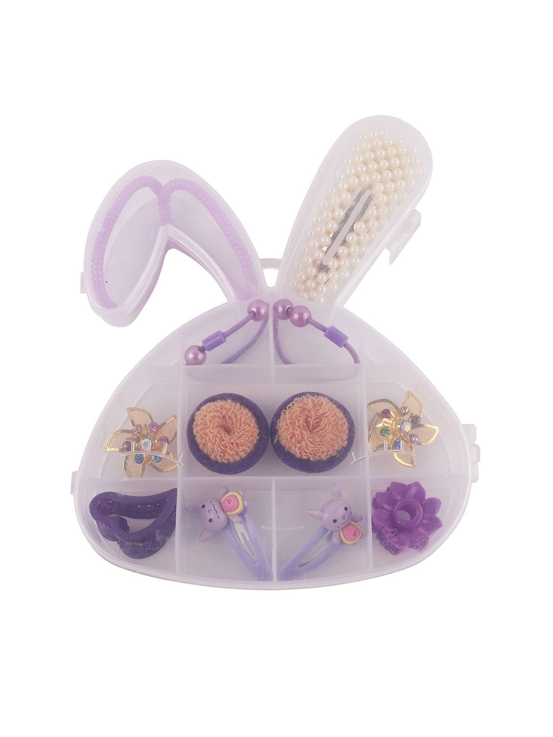 

FOLIYAJ Girls 15 Pcs Purple Hair Accessory Set with Rabbit Shape Storage Box