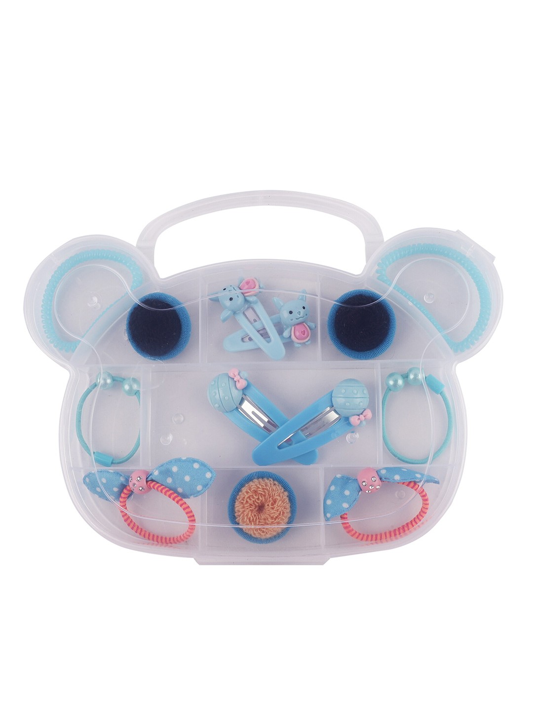 

FOLIYAJ Girls 16 Pcs Blue Hair Accessories with Bear Shape Storage Box