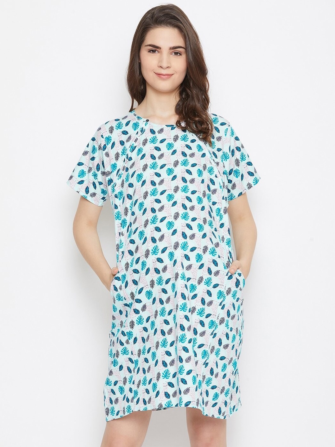 

The Kaftan Company Blue Printed Maternity & Nursing Nightdress