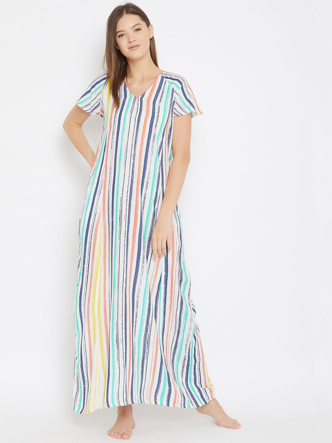 

The Kaftan Company White Printed Maxi Nightdress