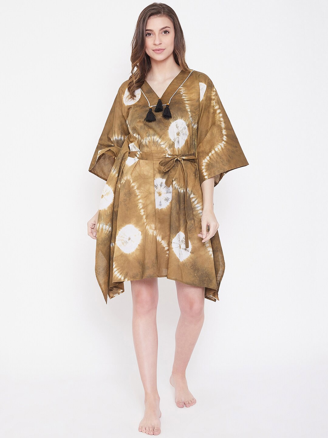 

The Kaftan Company Women Brown Printed Kaftan Nightdress with Belt