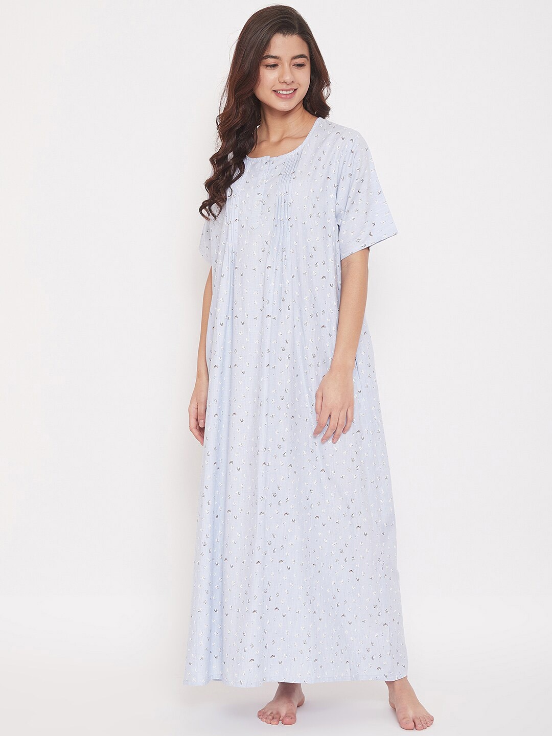 

The Kaftan Company Blue Printed Cotton Maxi Nightdress