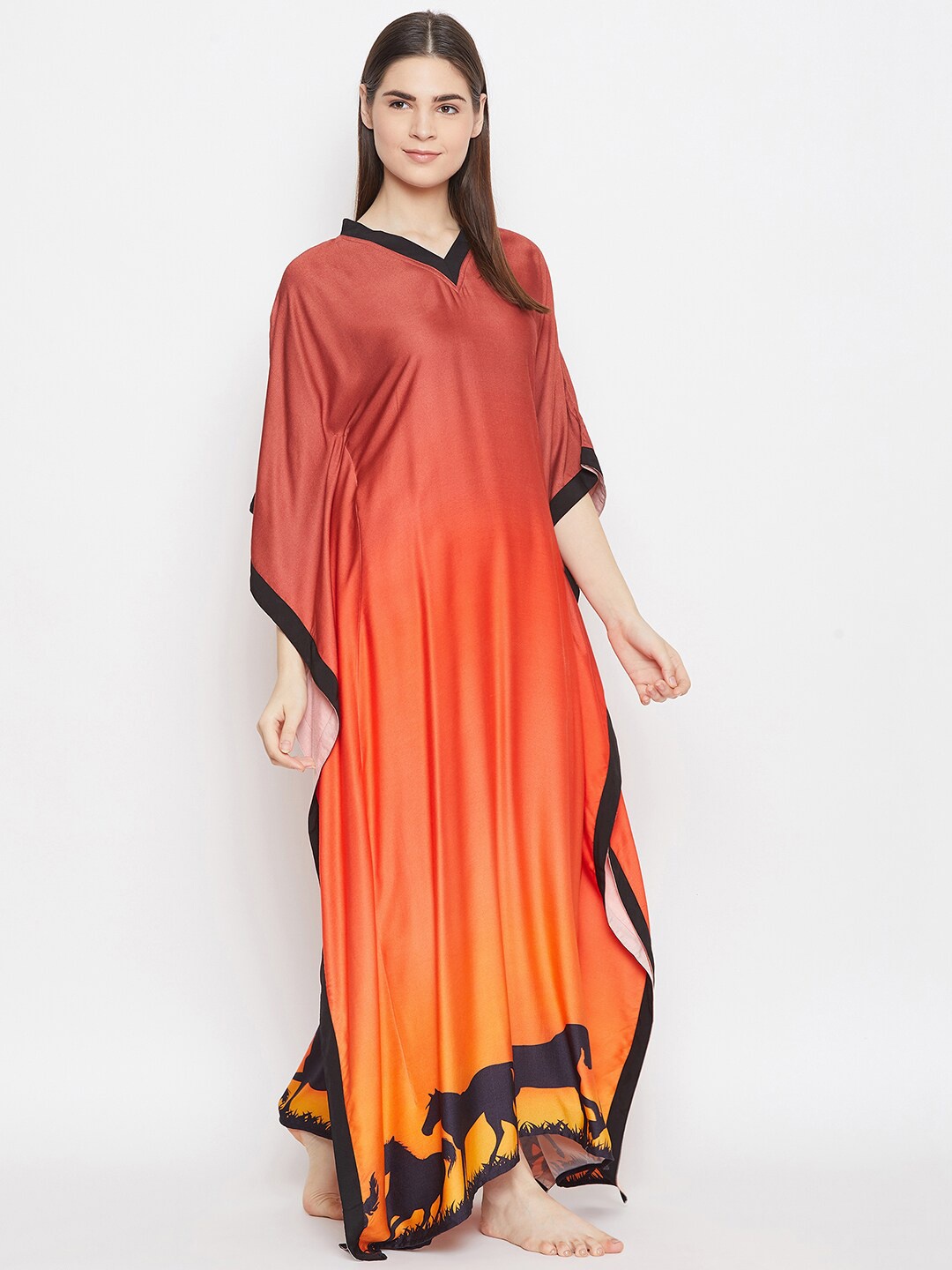 

The Kaftan Company Brown Printed Maxi Kaftan Nightdress