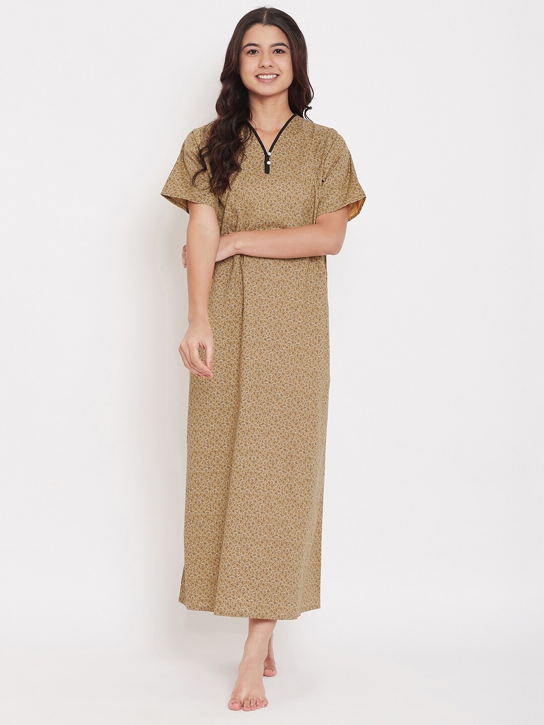 

The Kaftan Company Mustard Printed Cotton Maxi Nightdress