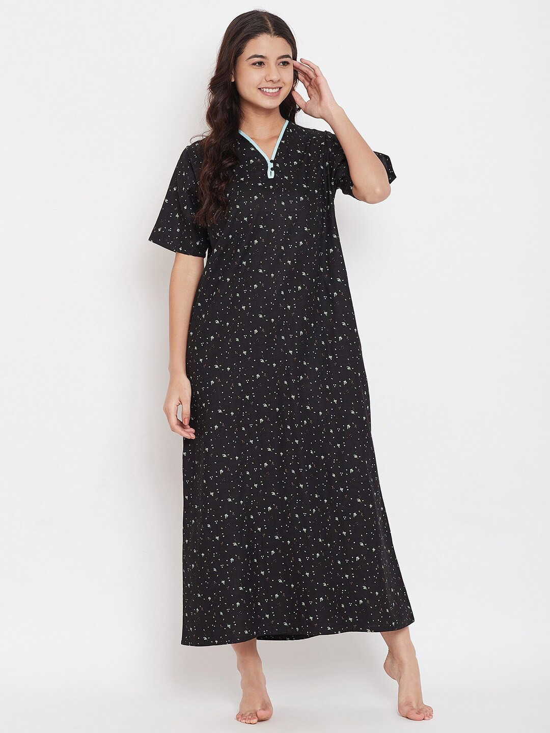 

The Kaftan Company Black Printed Maxi Nightdress