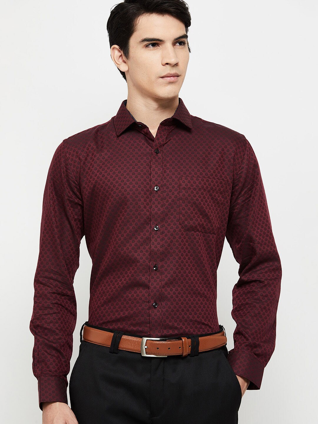 

max Men Maroon Printed Casual Shirt