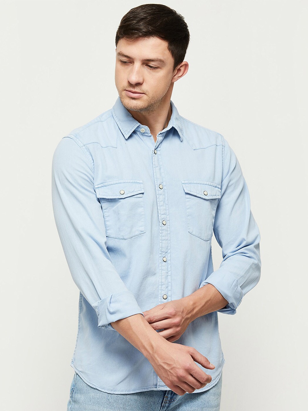 

max Men Blue Cotton Full Sleeve Casual Shirt