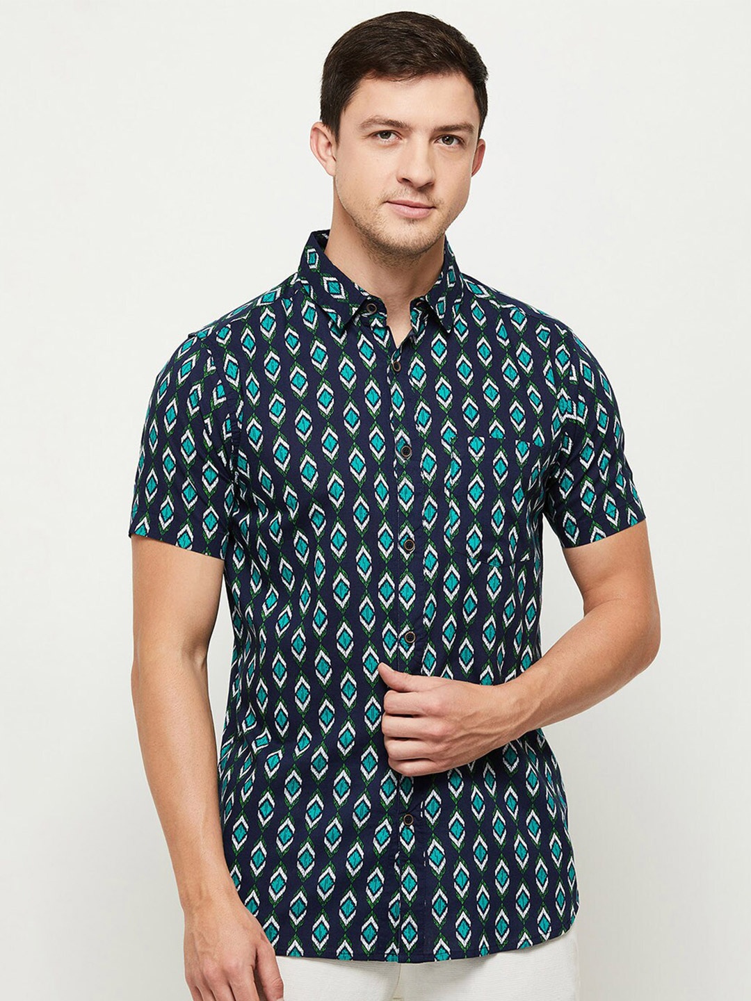 

max Men Blue Printed Casual Shirt