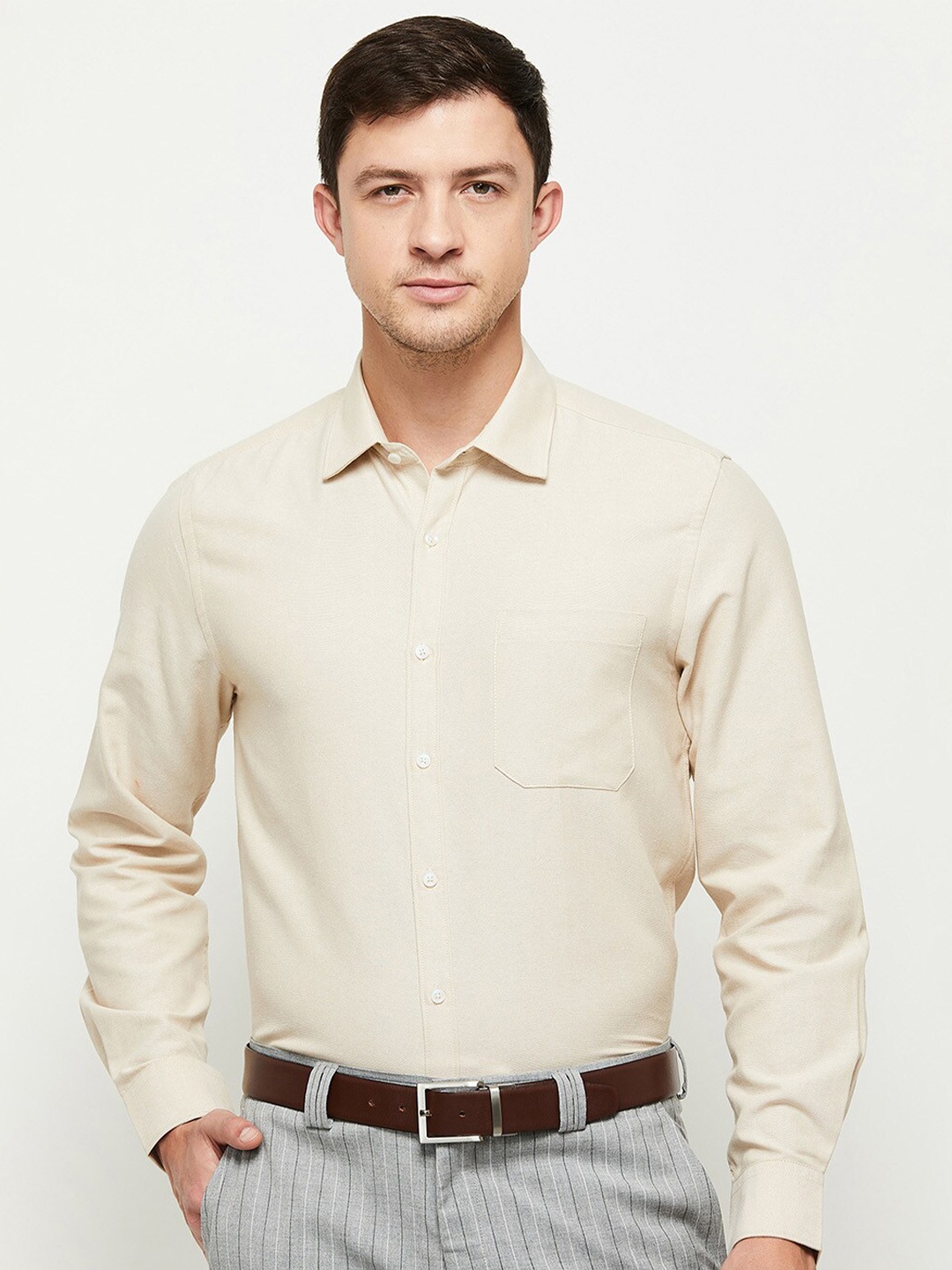 

max Men Beige Regular Fit Cotton Casual Shirt