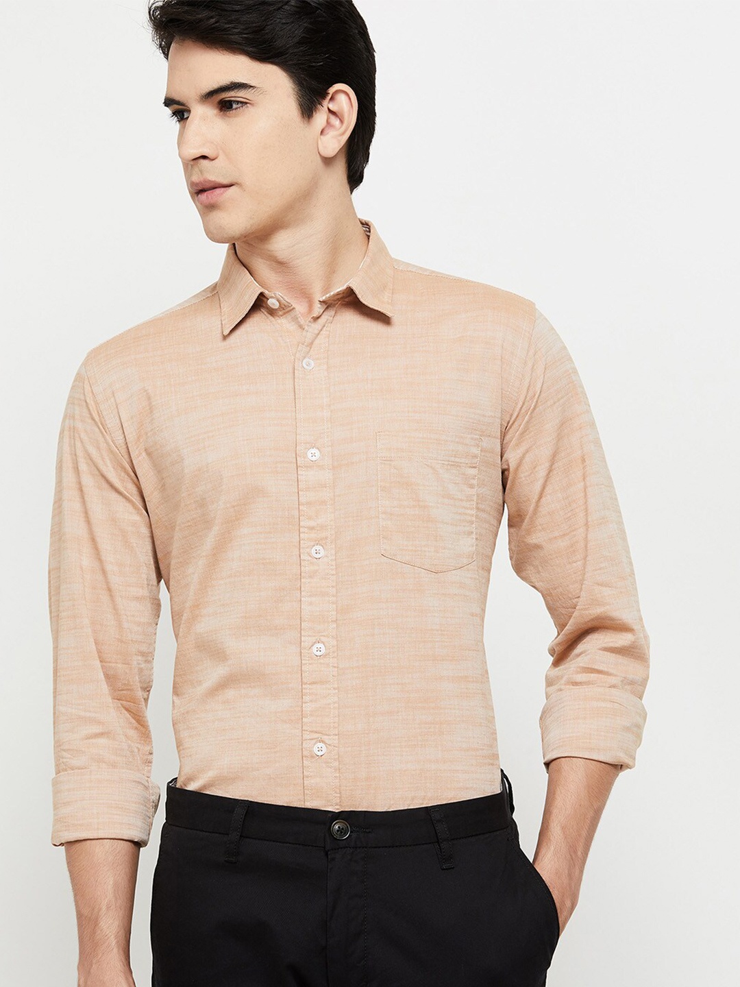 

max Men Beige Regular Fit Cotton Casual Shirt