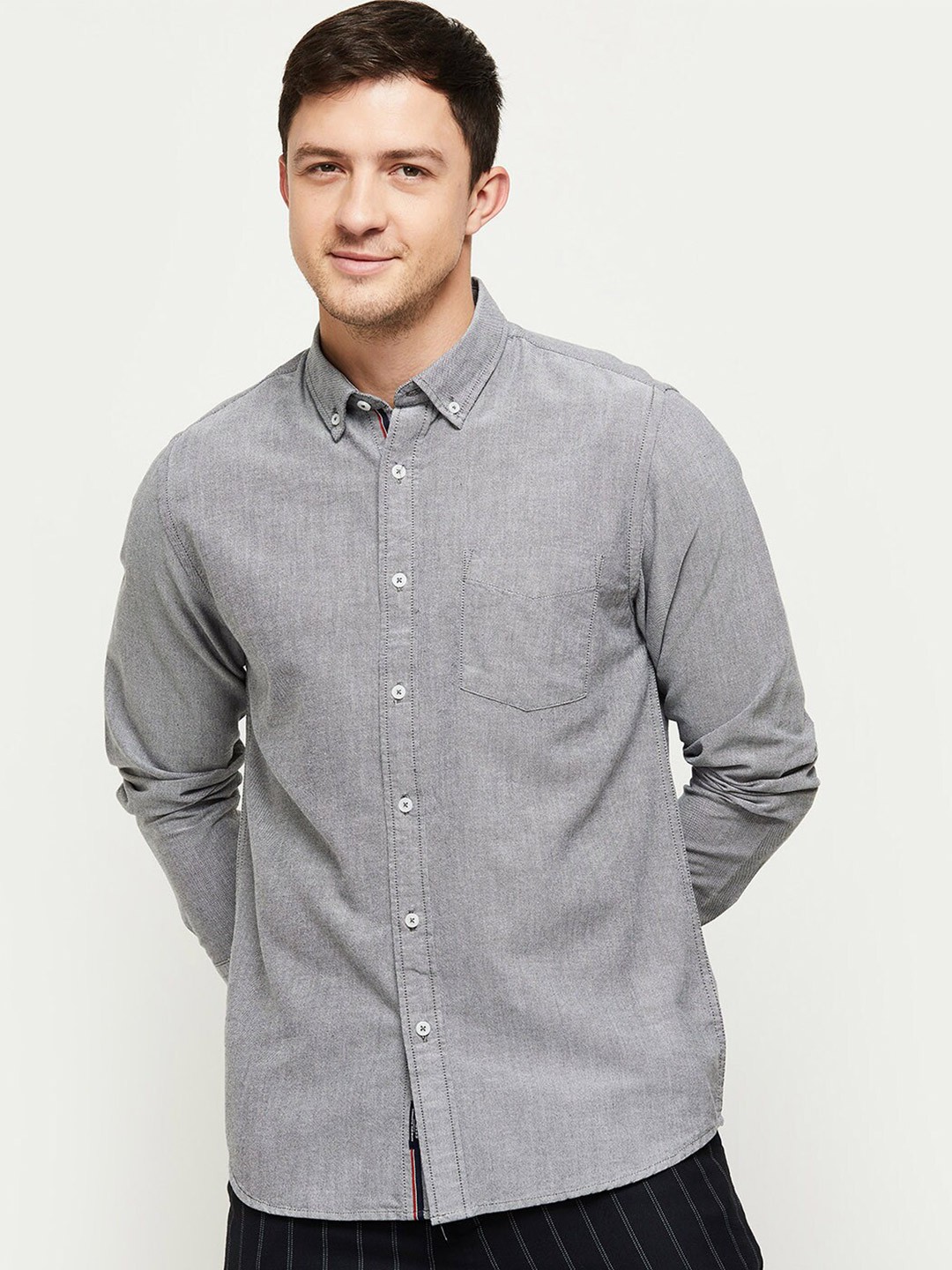 

max Men Grey Regular Fit Cotton Casual Shirt