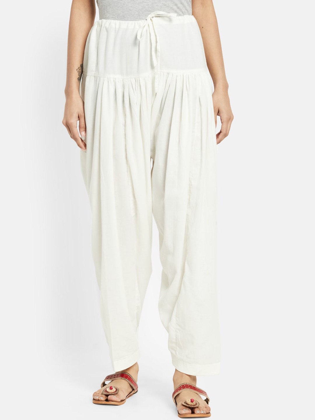 

Fabindia Women White Solid Pure Cotton Salwar