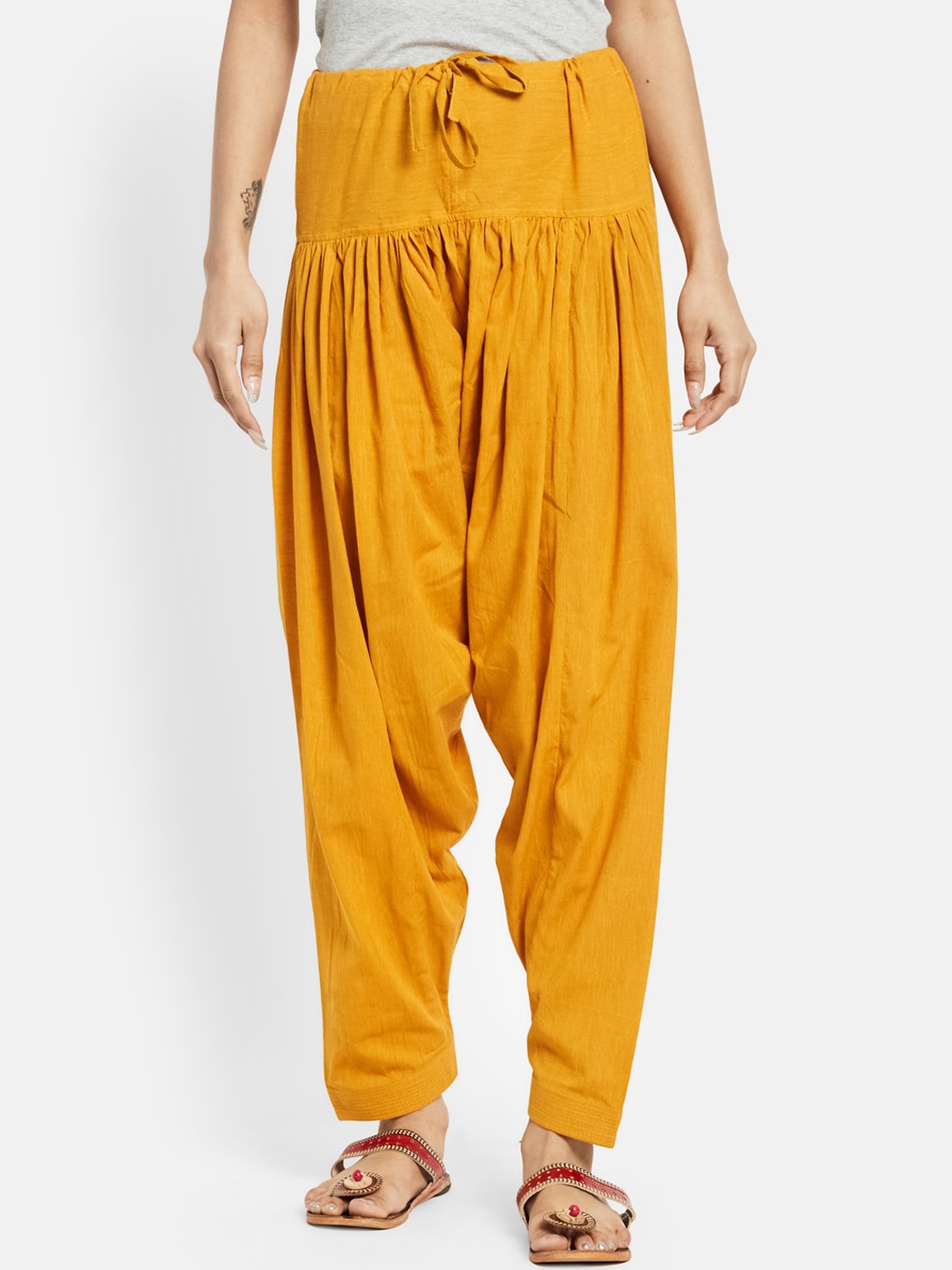 

Fabindia Women Mustard Yellow Solid Pure Cotton Salwar