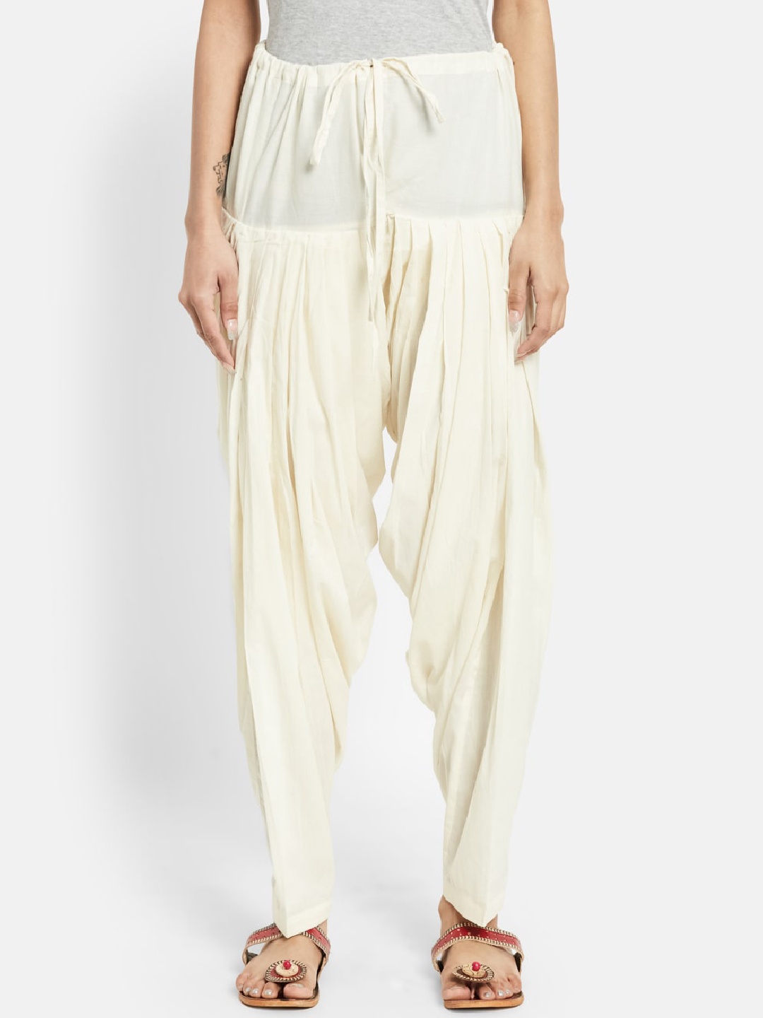 

Fabindia Women Off White Solid Pure Cotton Patiala