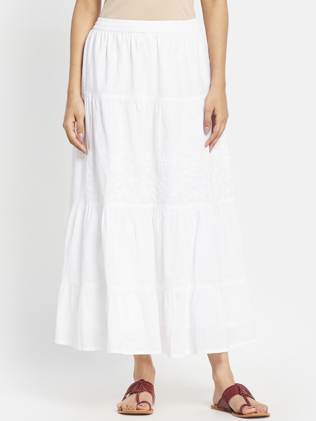 

Fabindia Women White Flared Maxi Skirts