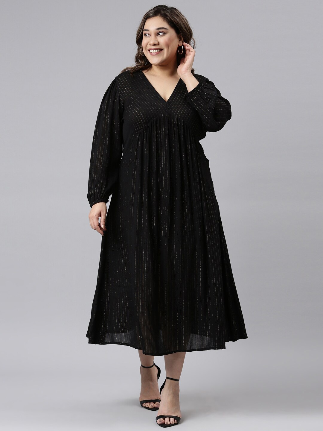 

The Pink Moon Black A-Line Midi Dress