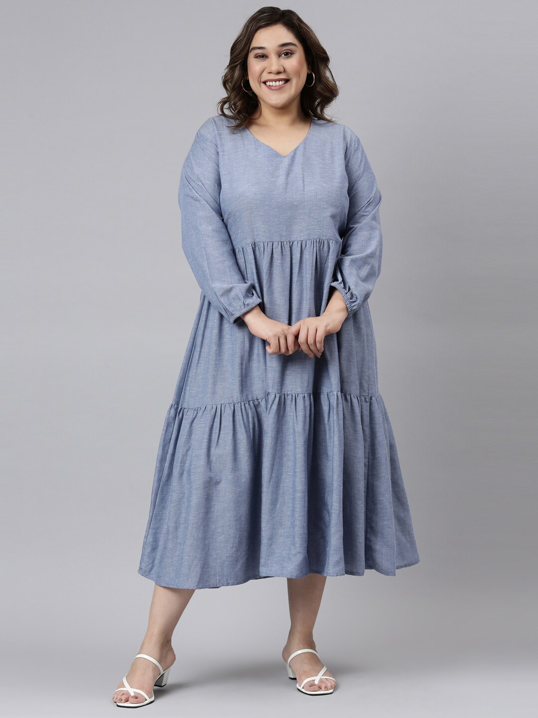 

The Pink Moon Plus Size Tiered Blue Maxi Dress