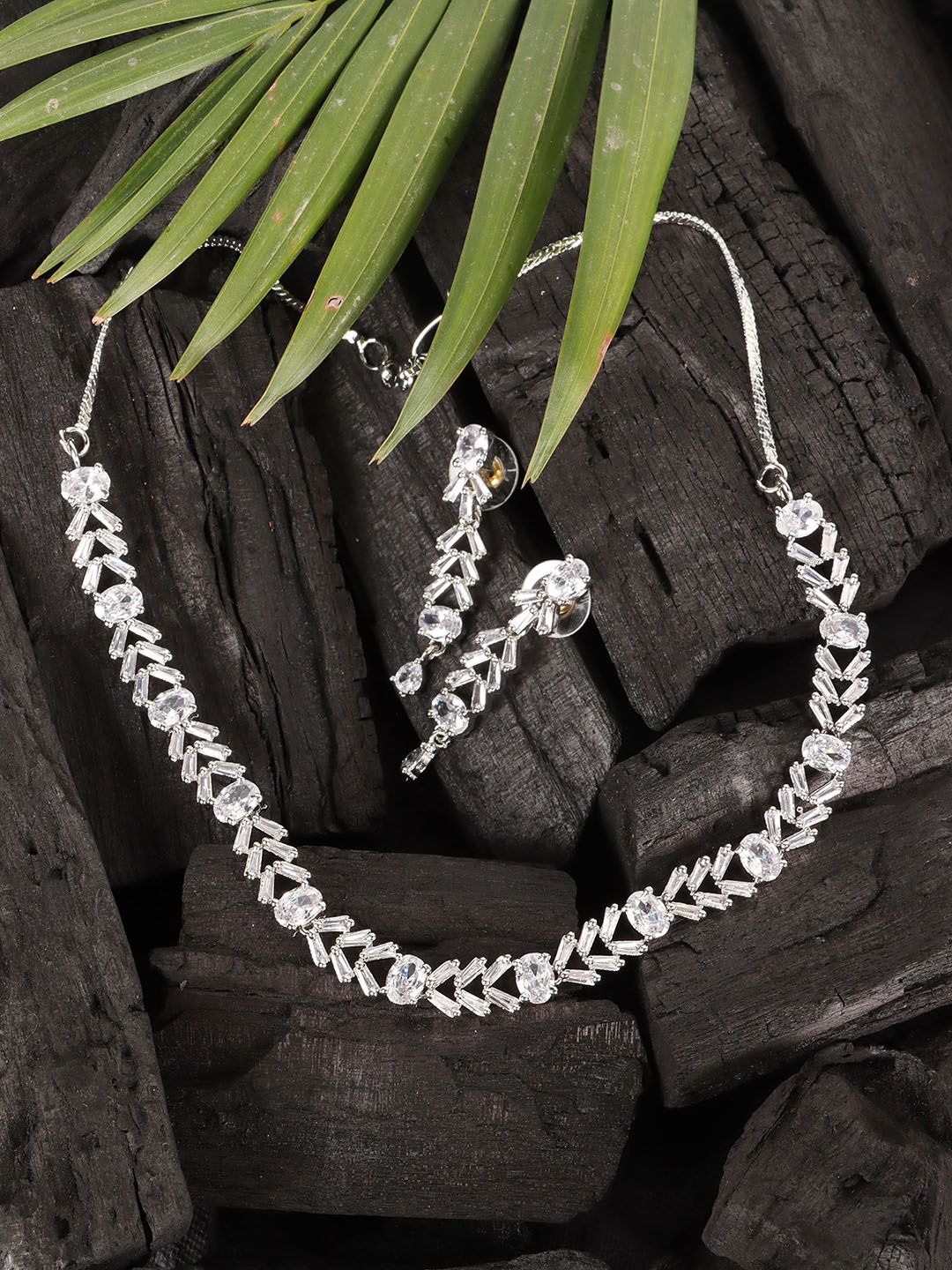 

JEWELS GEHNA Silver-Plated White AD Studded Jewellery Set