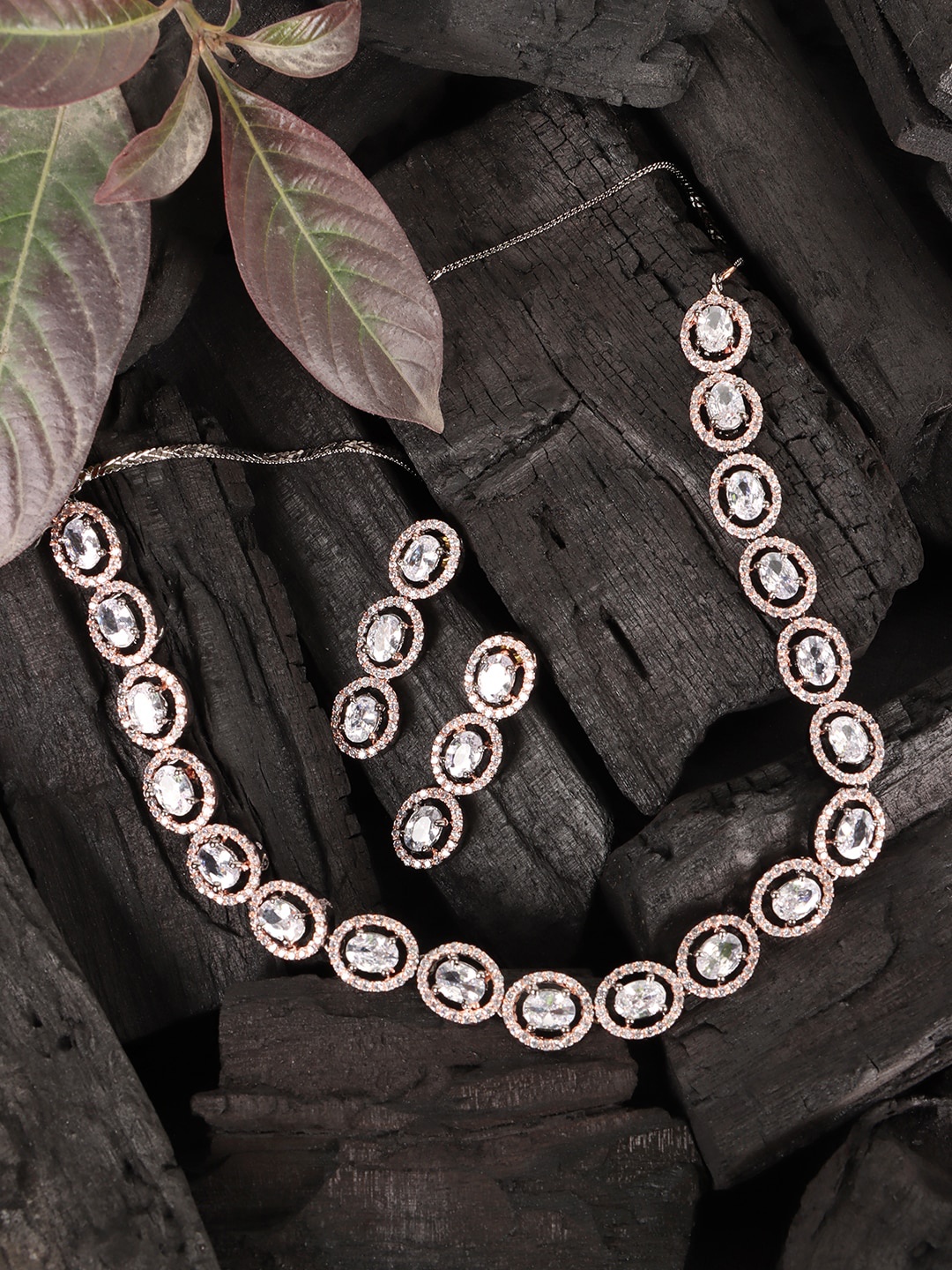 

JEWELS GEHNA White Rhodium Plated AD Stone Studded White Jewellery Set
