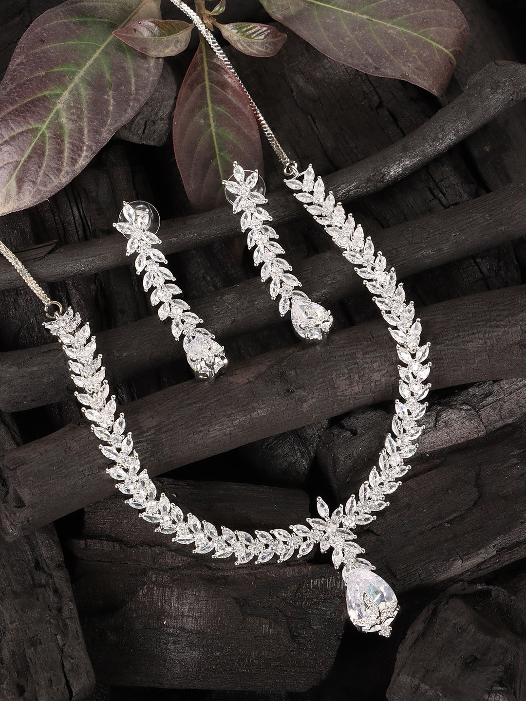 

JEWELS GEHNA Silver-Plated White AD Studded Jewellery Set