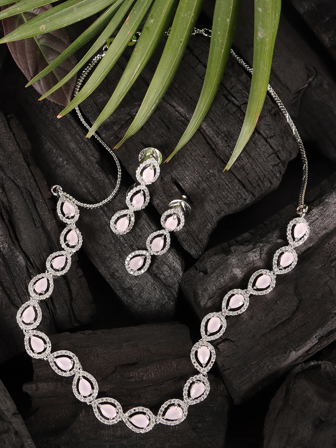 

JEWELS GEHNA Silver-Plated & White AD-Studded Jewellery Set