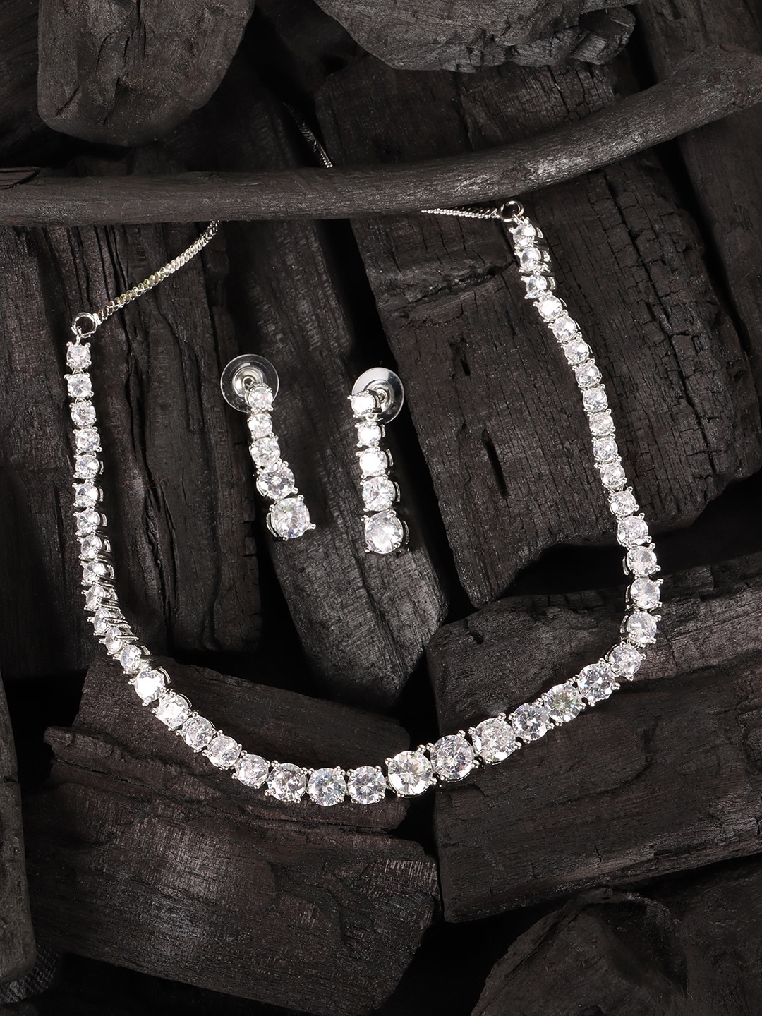 

JEWELS GEHNA Silver-Plated White AD Studded Jewellery Set