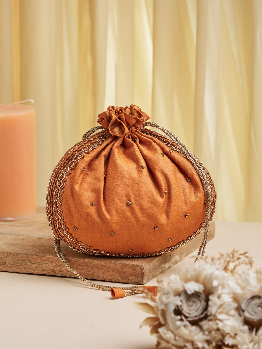

Fabindia Mustard Embellished Potli Clutch